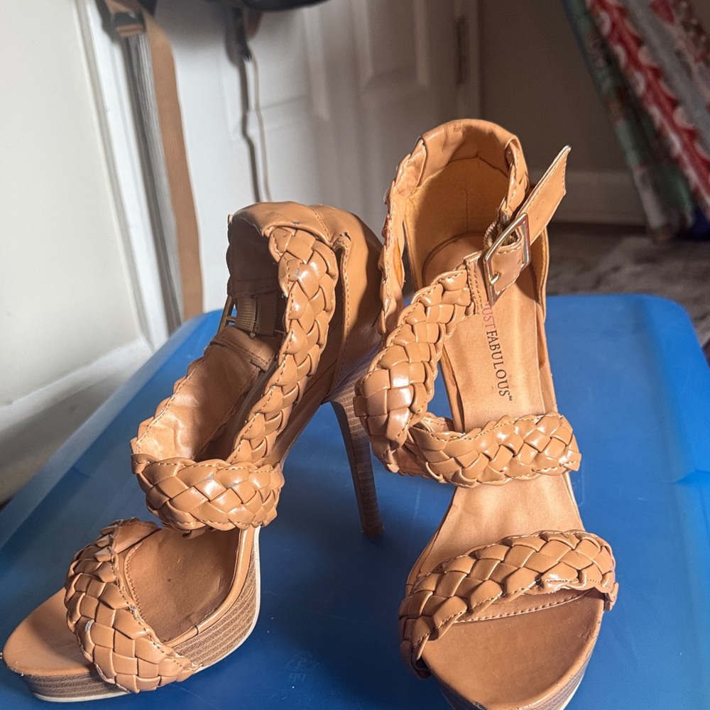 JustFab Tan Braided Heels